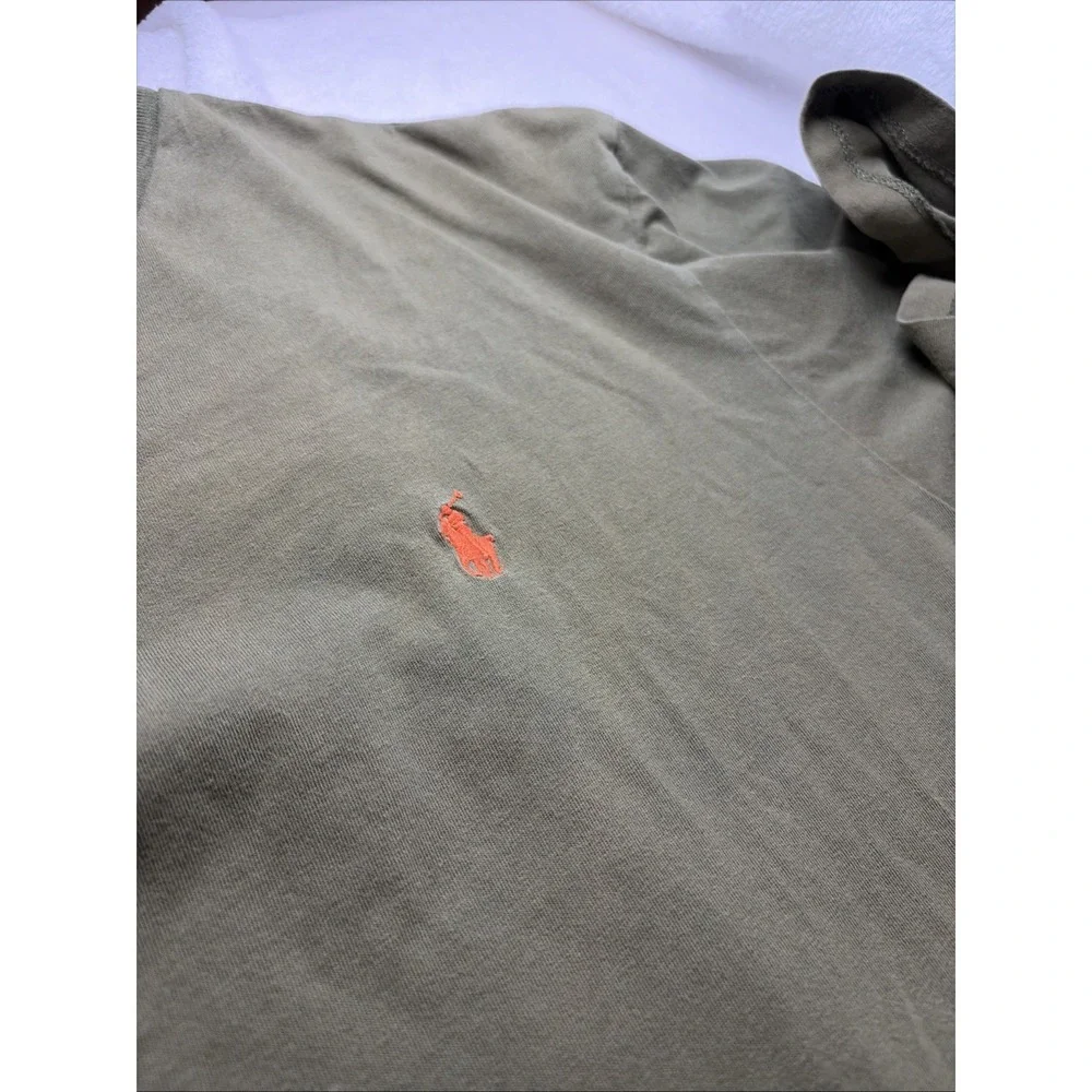 Polo Ralph Lauren Men's Classic Fit Jersey V Neck T Shirt Olive Green Orange Lge